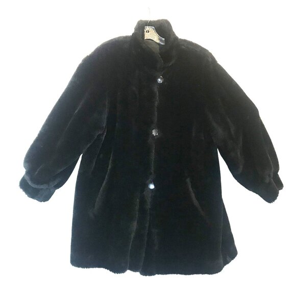 VTG Y2K Marvin Richards Reversible Teddy Bear Winter Coat Black Womens M - Picture 1 of 11